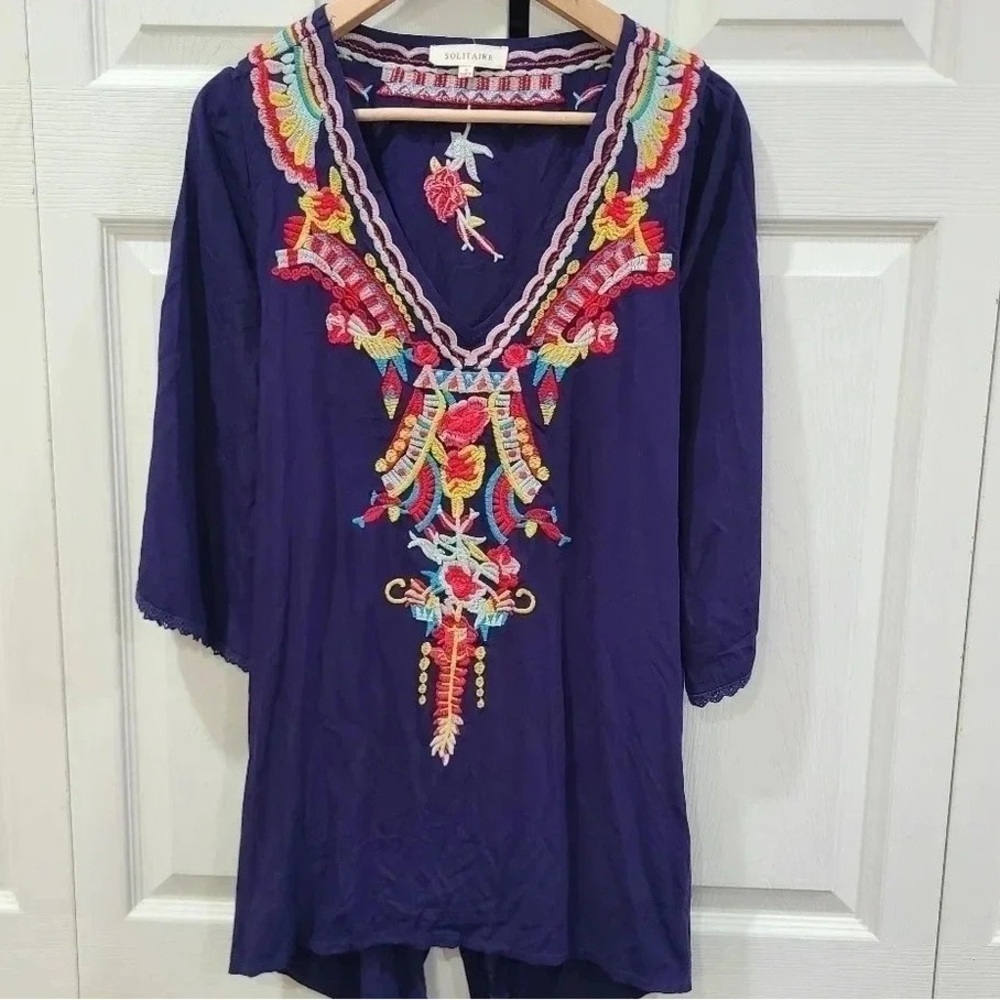 Solitaire Deep Blue Embroidered Blouse